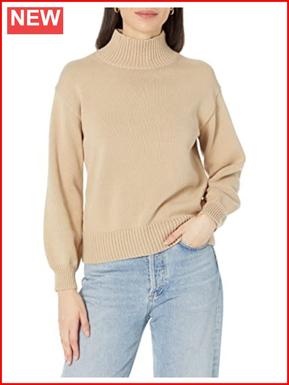 Women's Cotton Pullover Sweater Funnel Neck Blouson Sleeve
